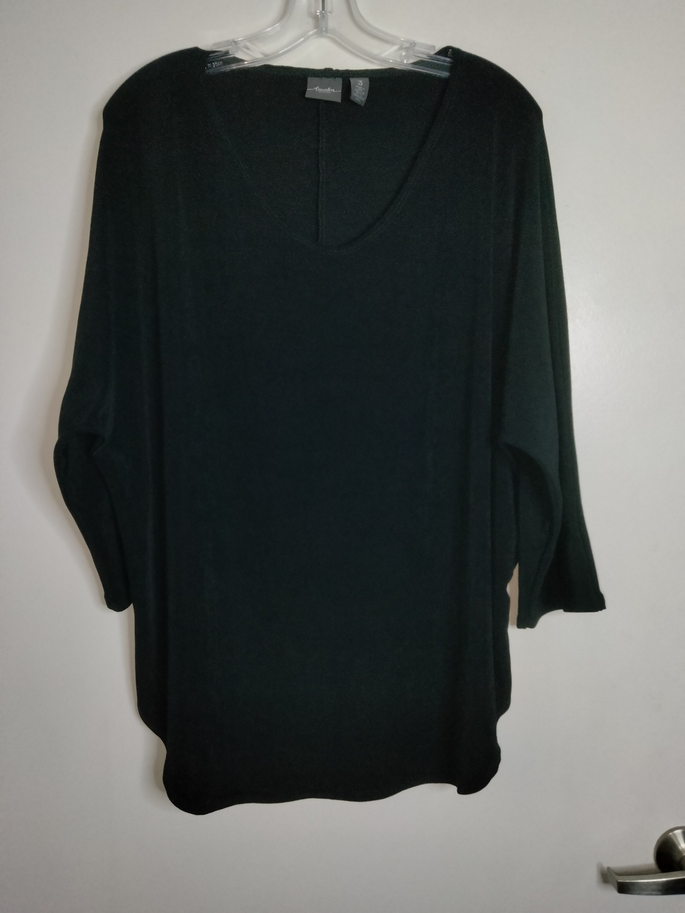 Chico's -Sz 3/XL/16- Classic Black Stretch V-Neck Dolman 3/4 Sleeve Tunic Blouse
